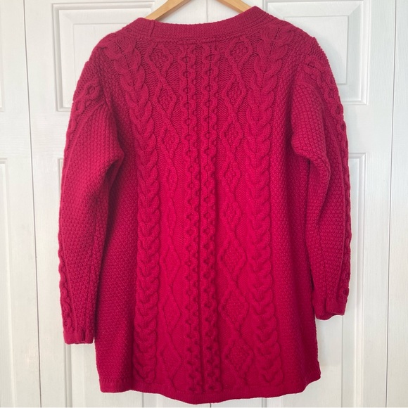 Aran Crafts 100% Merino Wool, Raspberry Cable Knit One Button Cardigan Sweater L - Picture 7 of 13